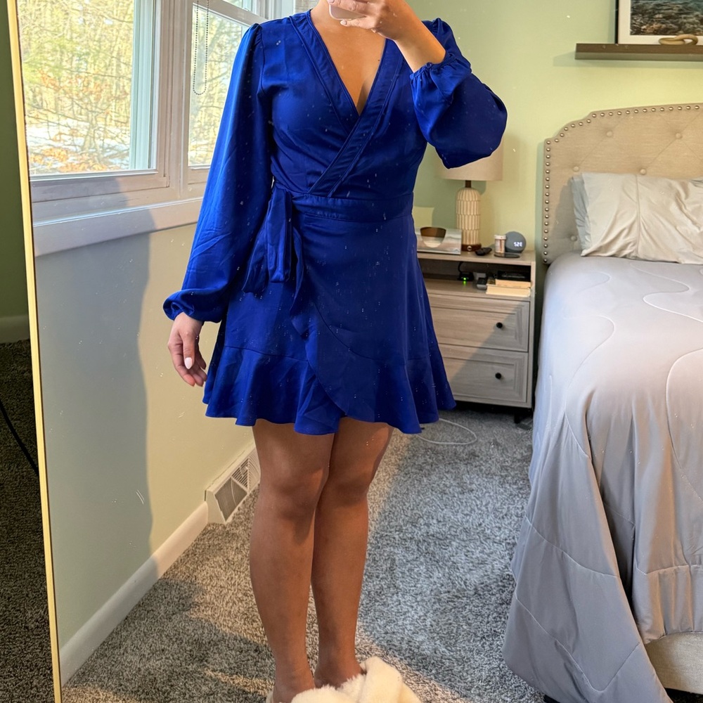 Lulus Blue Wrap dress Size L